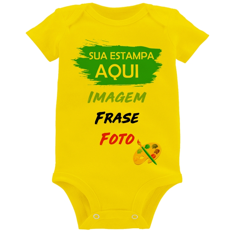 Body Bebê Estampa Personalizada (Imagem, frase ou foto) - Amarelo