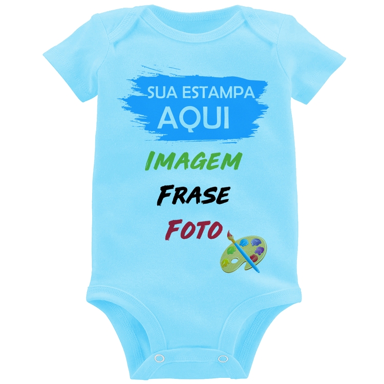 Body Bebê Estampa Personalizada (Imagem, frase ou foto) - Azul Bebê