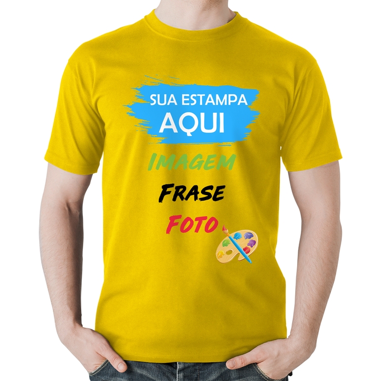 Camiseta Algodão Estampa Personalizada (Imagem, frase ou foto) - Amarela