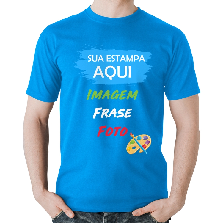 Camiseta Algodão Estampa Personalizada (Imagem, frase ou foto) - Azul