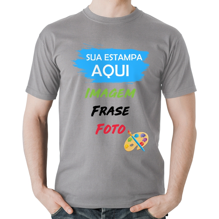 Camiseta Algodão Estampa Personalizada (Imagem, frase ou foto) - Cinza