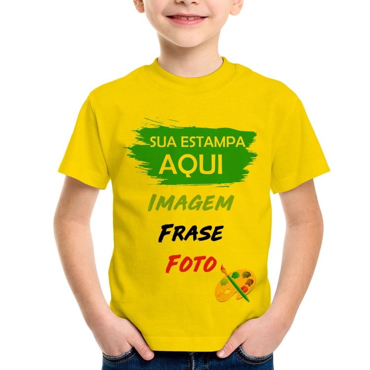 Camiseta Infantil Estampa Personalizada (Imagem, frase ou foto) - Amarela