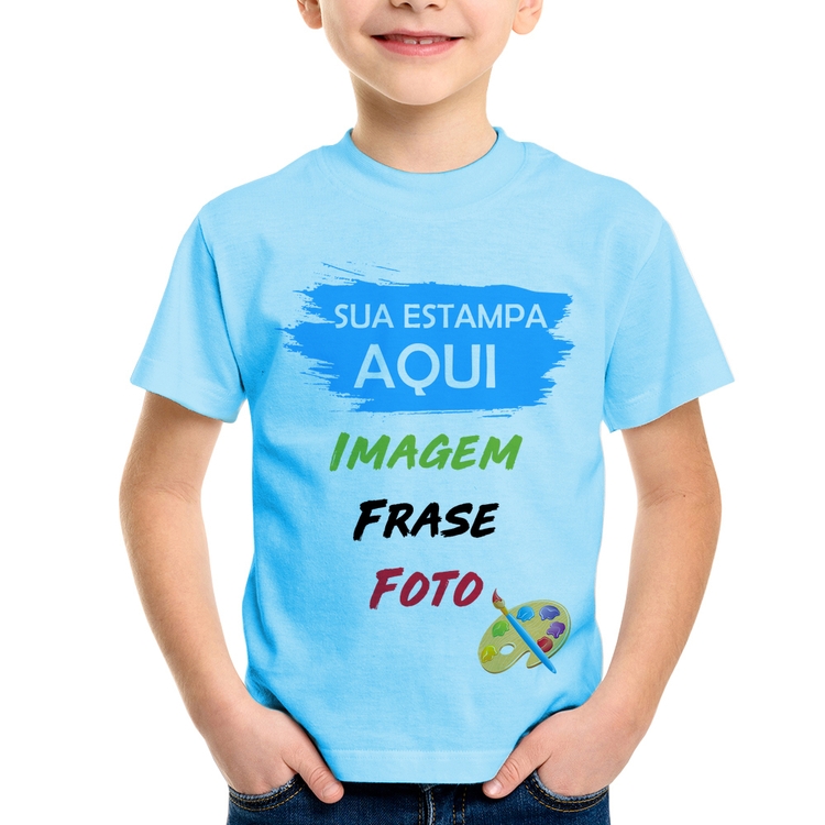 Camiseta Infantil Estampa Personalizada (Imagem, frase ou foto) - Azul Bebê