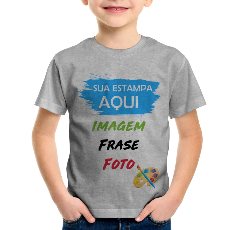 Camiseta Infantil Estampa Personalizada (Imagem, frase ou foto) - Cinza