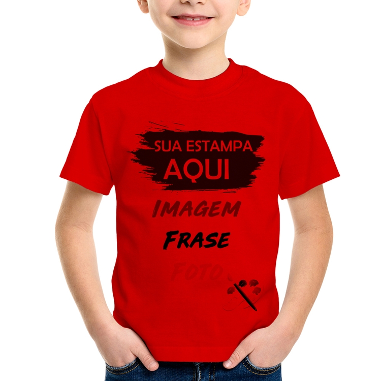 Camiseta Infantil Estampa Personalizada (Imagem, frase ou foto) - Vermelha