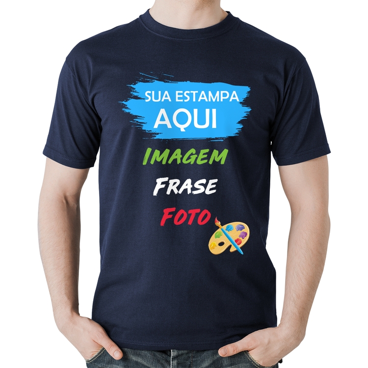 Camiseta Algodão Estampa Personalizada (Imagem, frase ou foto) - Marinho