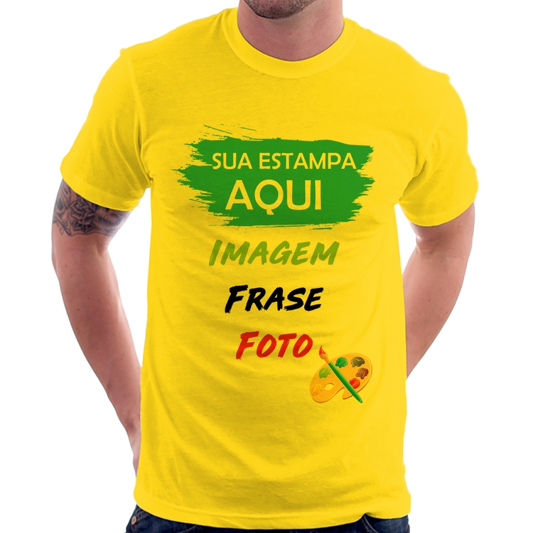 Camiseta Estampa Personalizada (Imagem, frase ou foto) - Amarela