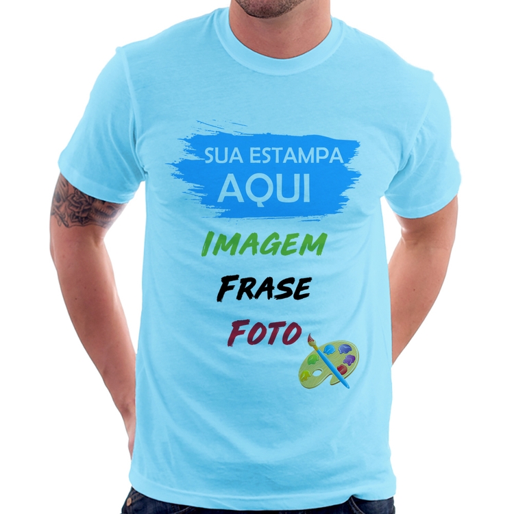 Camiseta Estampa Personalizada (Imagem, frase ou foto) - Azul Bebê