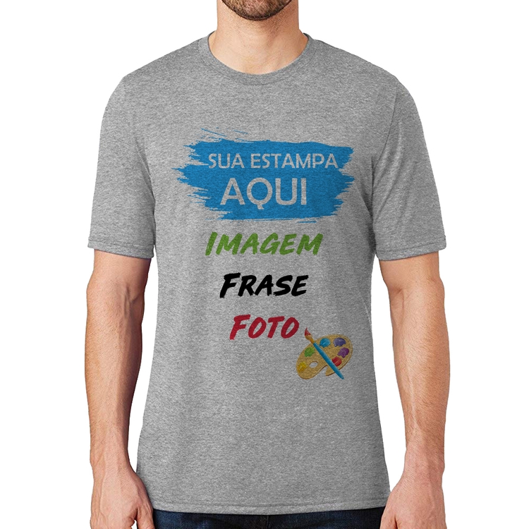 Camiseta Estampa Personalizada (Imagem, frase ou foto) - Cinza