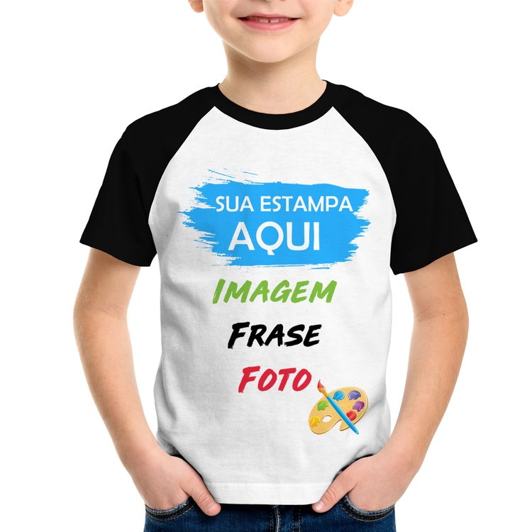 Camiseta Raglan Infantil Estampa Personalizada (Imagem, frase ou foto)