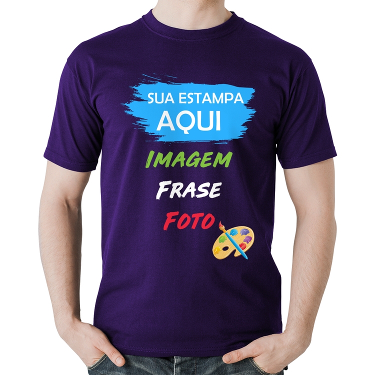 Camiseta Algodão Estampa Personalizada (Imagem, frase ou foto) - Roxa