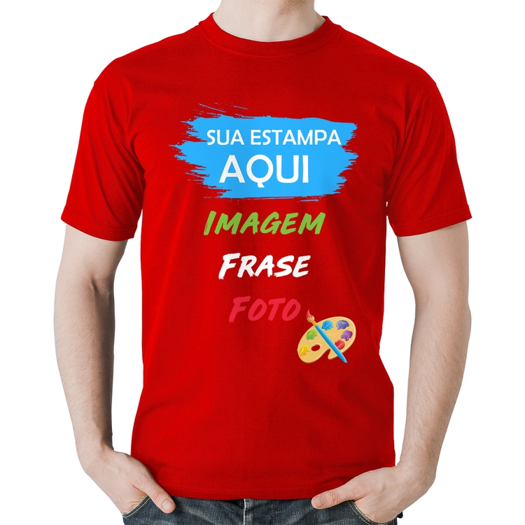 Camiseta Algodão Estampa Personalizada (Imagem, frase ou foto) - Vermelha