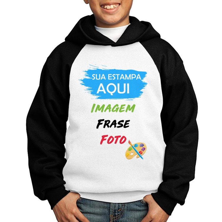 Moletom Infantil Estampa Personalizada (Imagem, frase ou foto) - Branco/Preto
