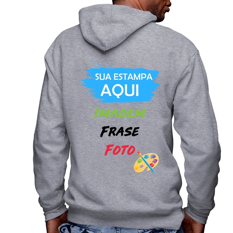 Blusa Moletom Estampa Personalizada (Imagem, frase ou foto) Masculina com Capuz e Zíper - Mescla