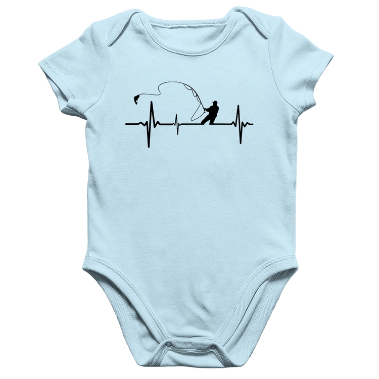 Body Bebê Algodão Pescador Batimentos Cardíacos - Azul Bebê