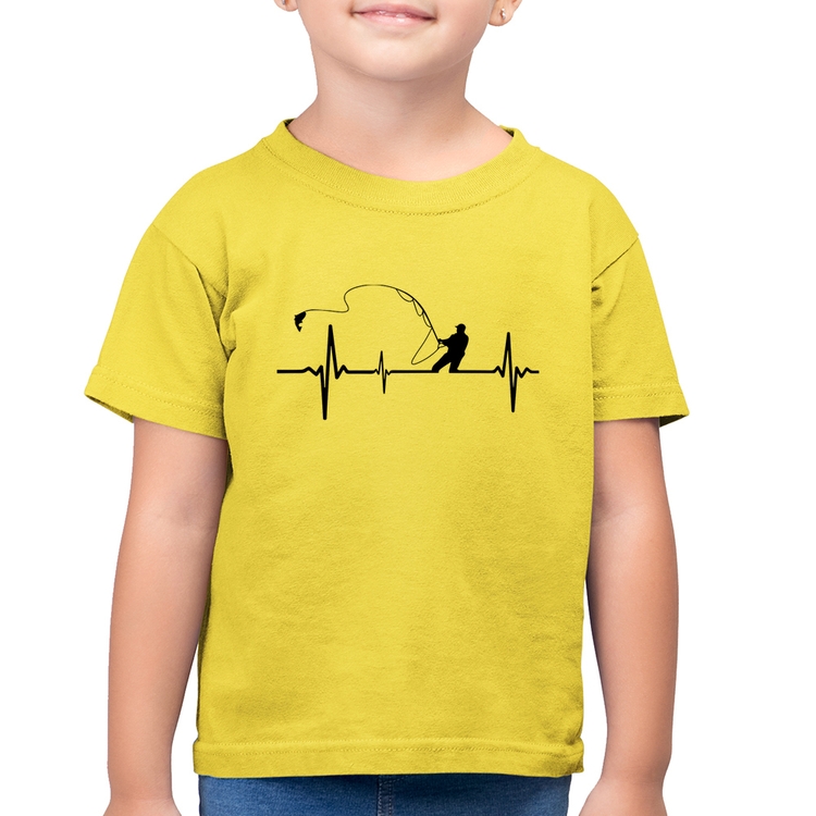 Camiseta Algodão Infantil Pescador Batimentos Cardíacos - Amarelo Canário