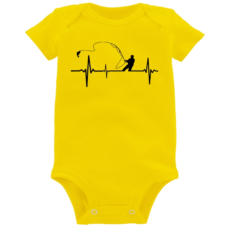 Body Bebê Pescador Batimentos Cardíacos - Amarelo