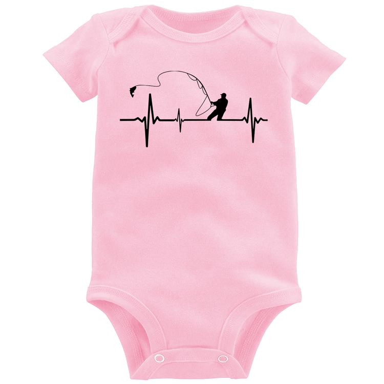 Body Bebê Pescador Batimentos Cardíacos - Rosa Bebê