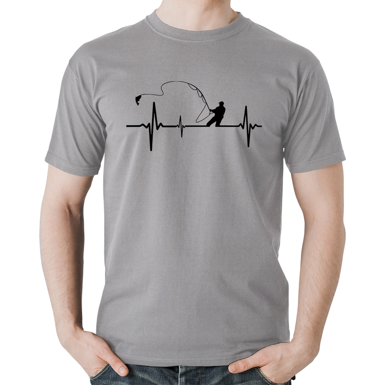 Camiseta Algodão Pescador Batimentos Cardíacos - Cinza