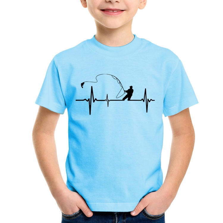 Camiseta Infantil Pescador Batimentos Cardíacos - Azul Bebê