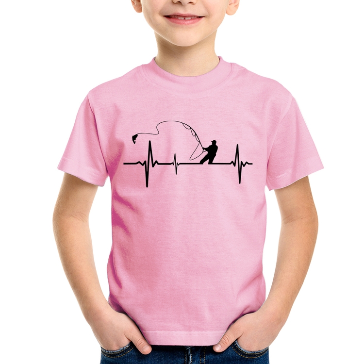 Camiseta Infantil Pescador Batimentos Cardíacos - Rosa Bebê