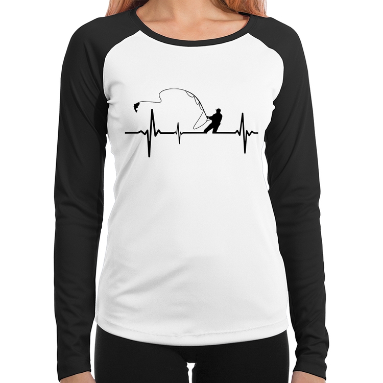 Baby Look Raglan Pescador Batimentos Cardíacos Manga Longa