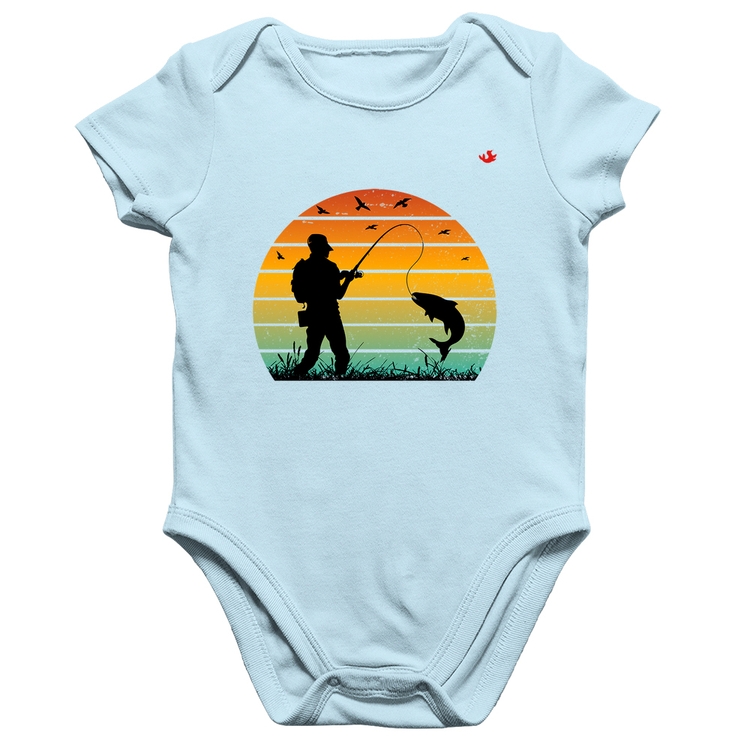 Body Bebê Algodão Pescaria Vintage Sunset - Azul Bebê
