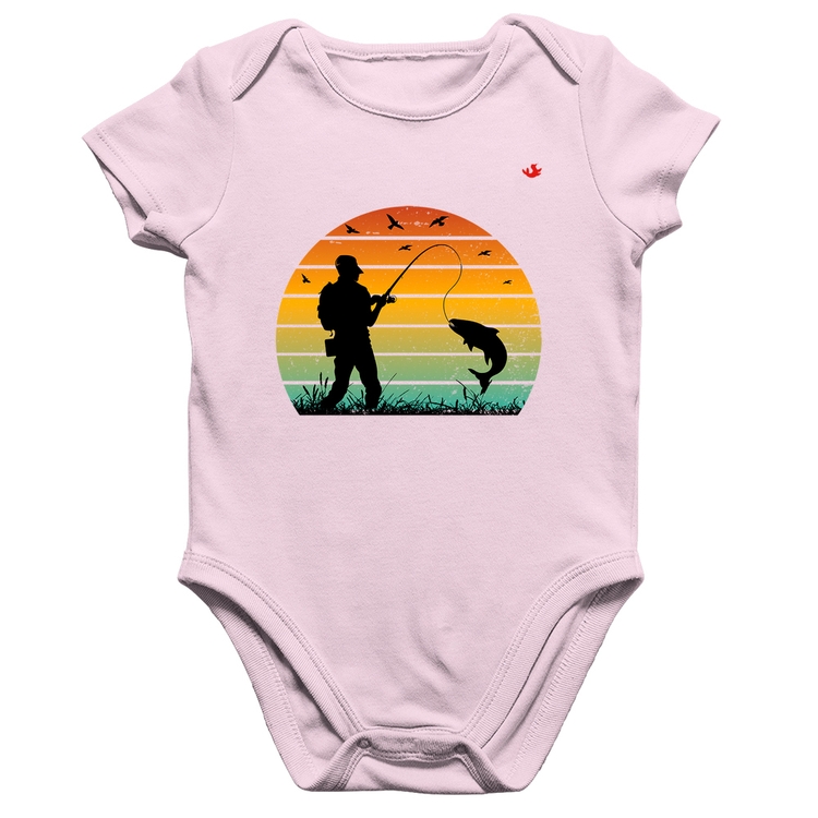 Body Bebê Algodão Pescaria Vintage Sunset - Rosa Bebê