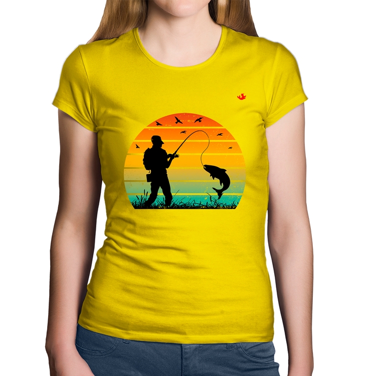 Baby Look Algodão Pescaria Vintage Sunset - Amarela