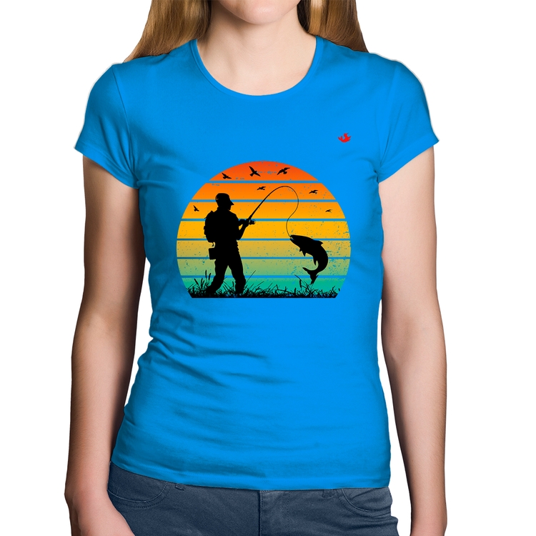 Baby Look Algodão Pescaria Vintage Sunset - Azul