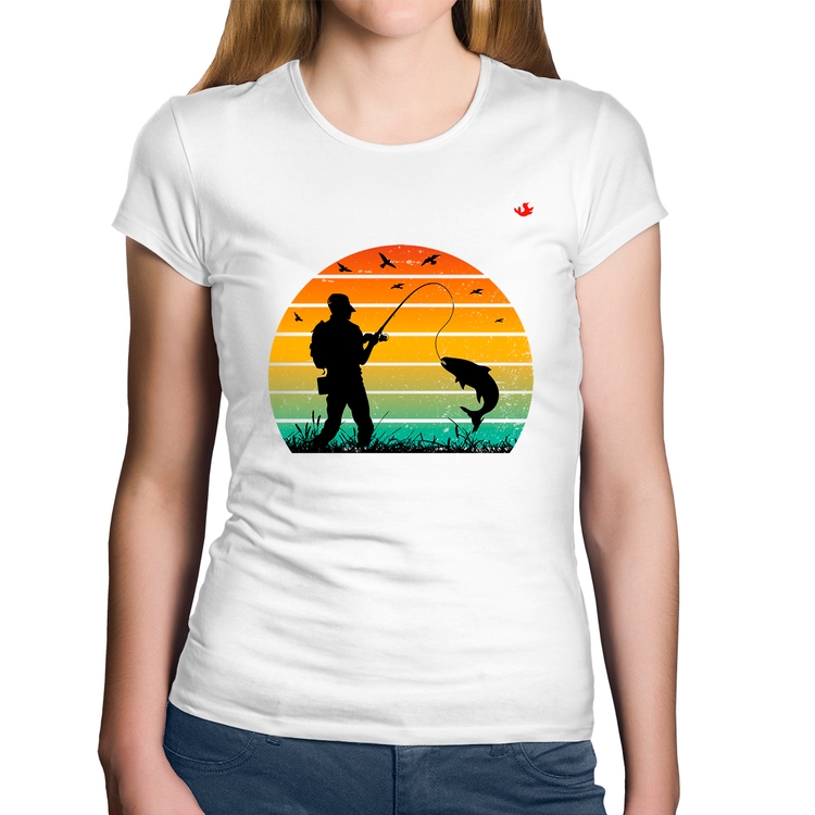 Baby Look Algodão Pescaria Vintage Sunset - Branca