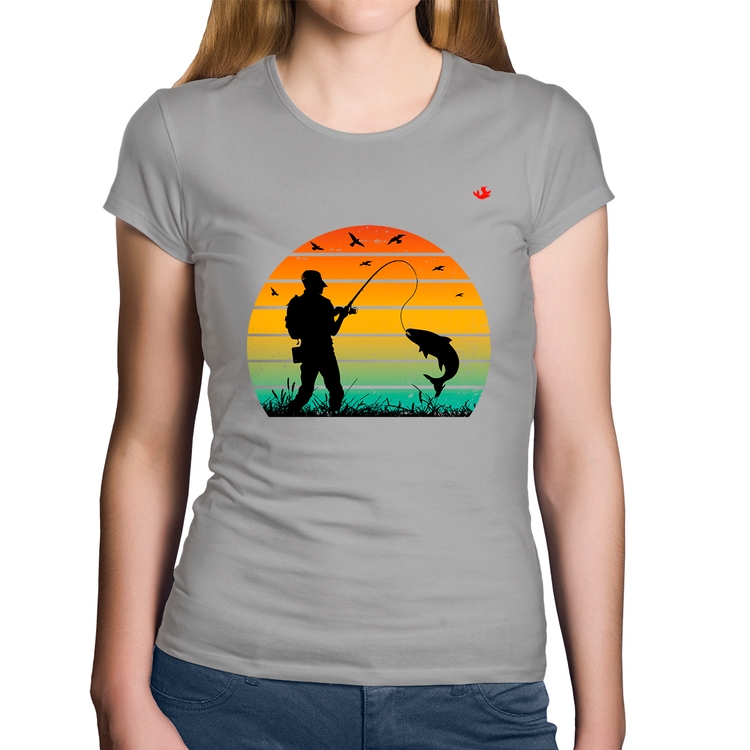 Baby Look Algodão Pescaria Vintage Sunset - Cinza