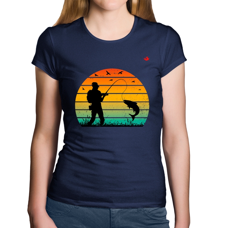 Baby Look Algodão Pescaria Vintage Sunset - Marinho