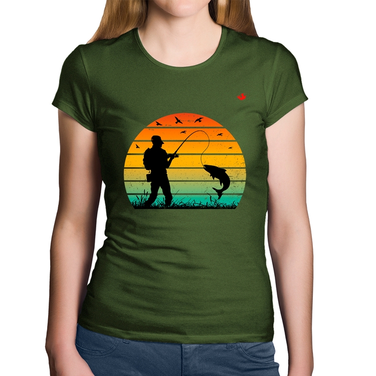 Baby Look Algodão Pescaria Vintage Sunset - Musgo