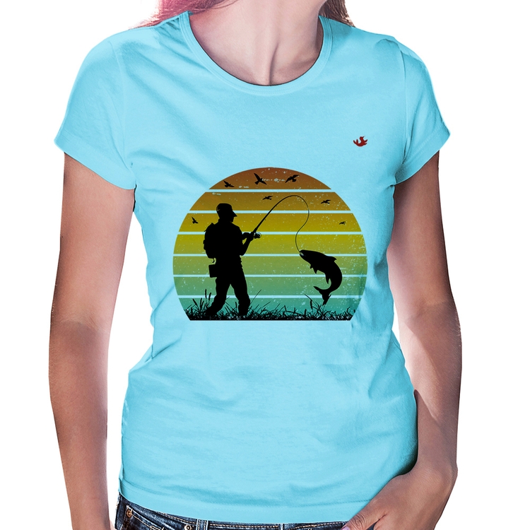 Baby Look Pescaria Vintage Sunset - Azul Bebê