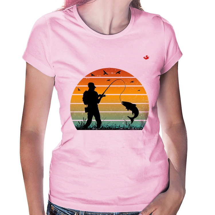 Baby Look Pescaria Vintage Sunset - Rosa Bebê