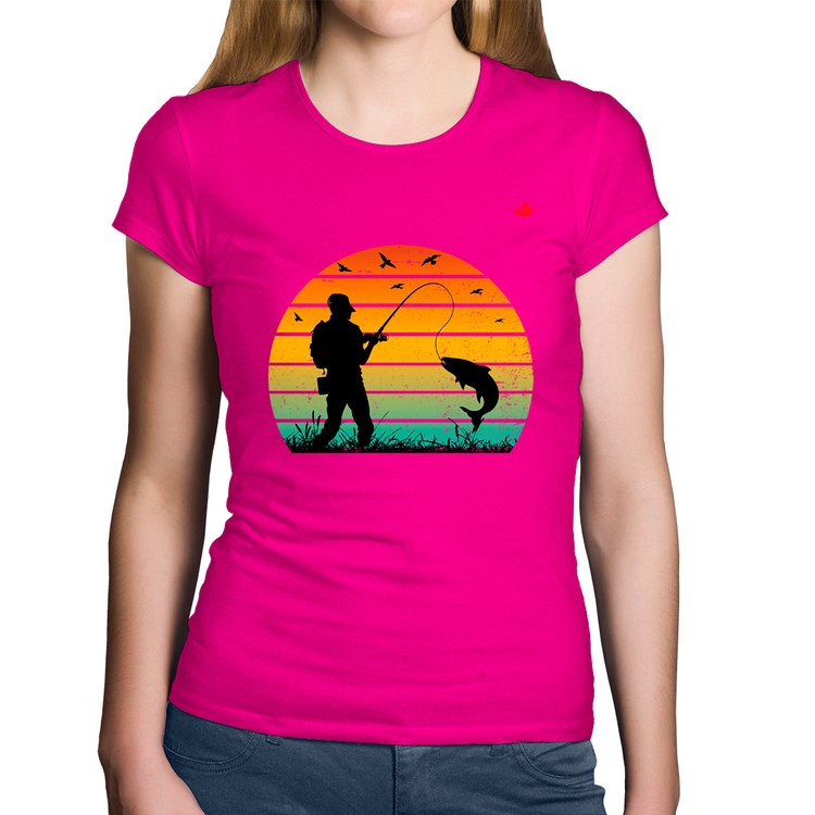 Baby Look Algodão Pescaria Vintage Sunset - Rosa