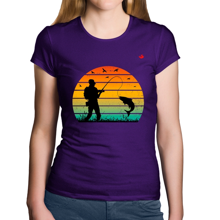 Baby Look Algodão Pescaria Vintage Sunset - Roxa