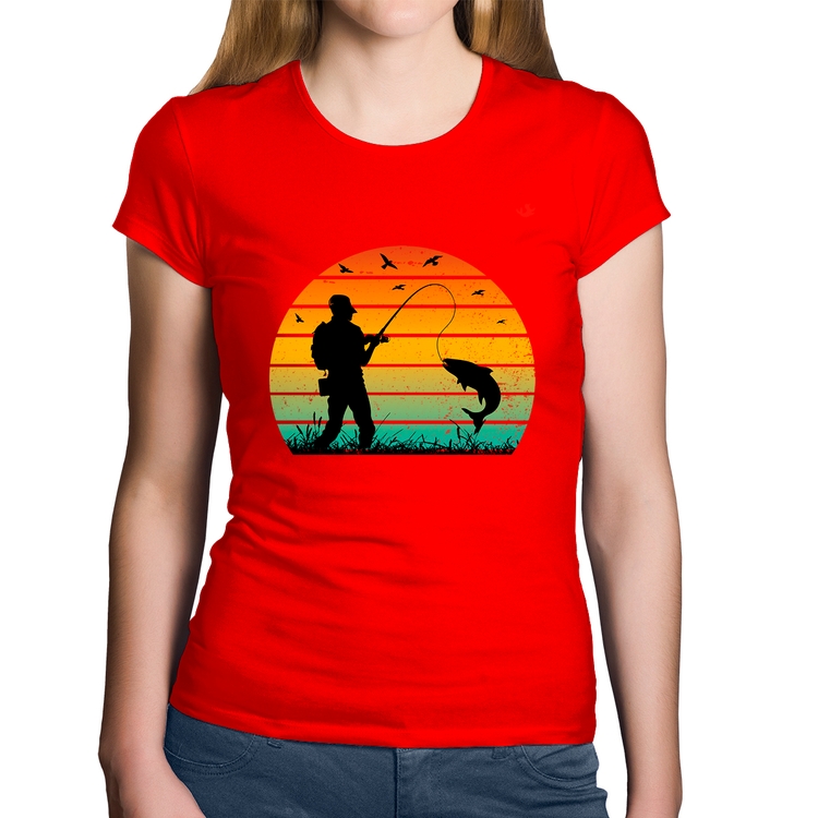 Baby Look Algodão Pescaria Vintage Sunset - Vermelha