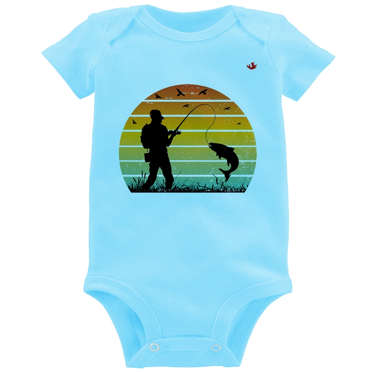 Body Bebê Pescaria Vintage Sunset - Azul Bebê