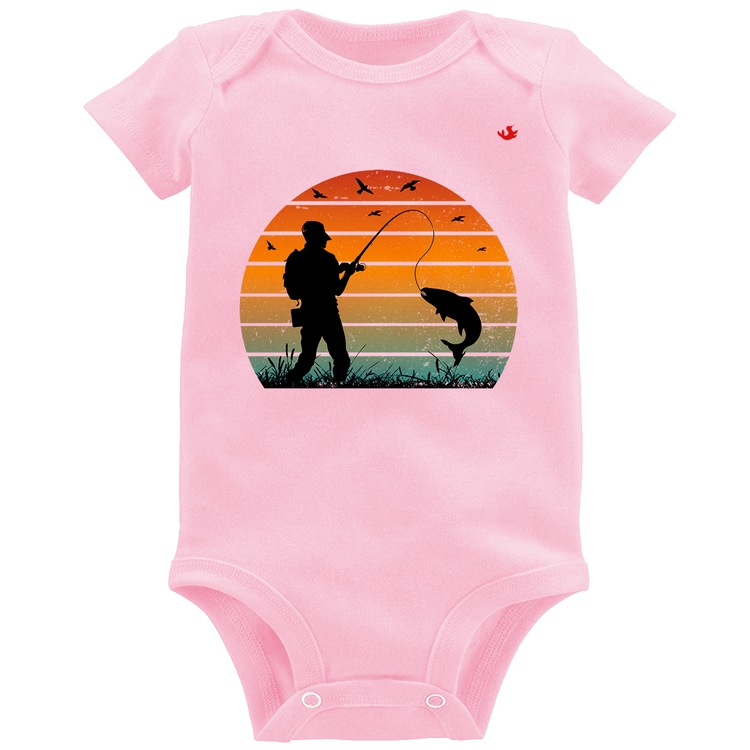 Body Bebê Pescaria Vintage Sunset - Rosa Bebê
