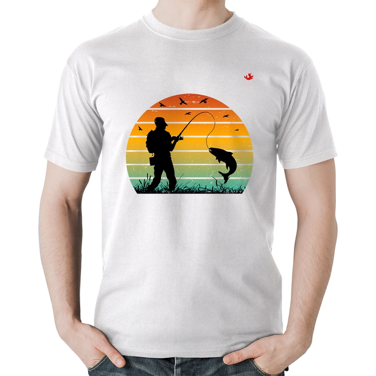 Camiseta Algodão Pescaria Vintage Sunset - Branca
