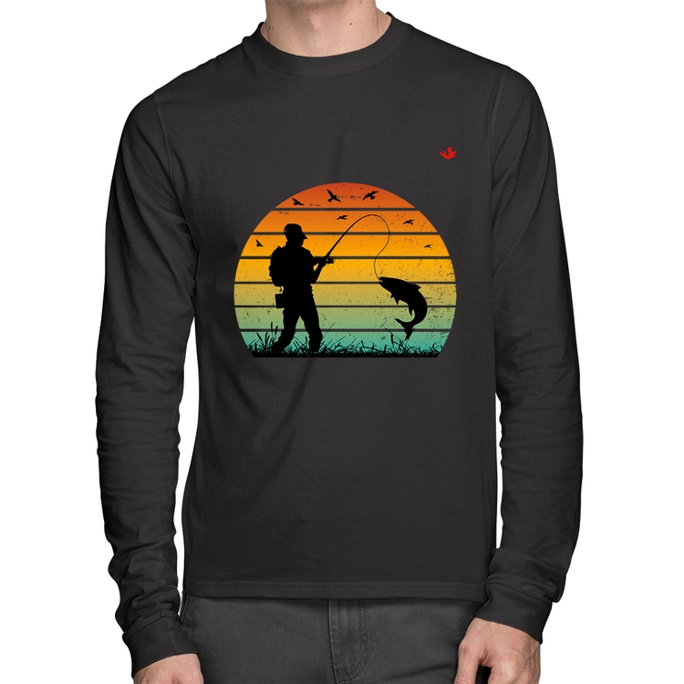Camiseta Algodão Pescaria Vintage Sunset Manga Longa