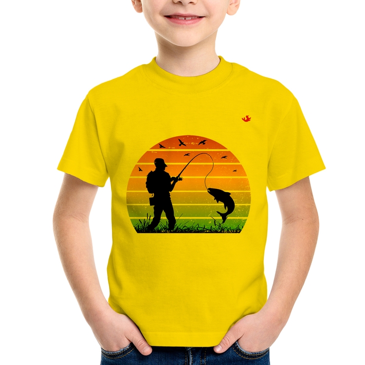 Camiseta Infantil Pescaria Vintage Sunset - Amarela