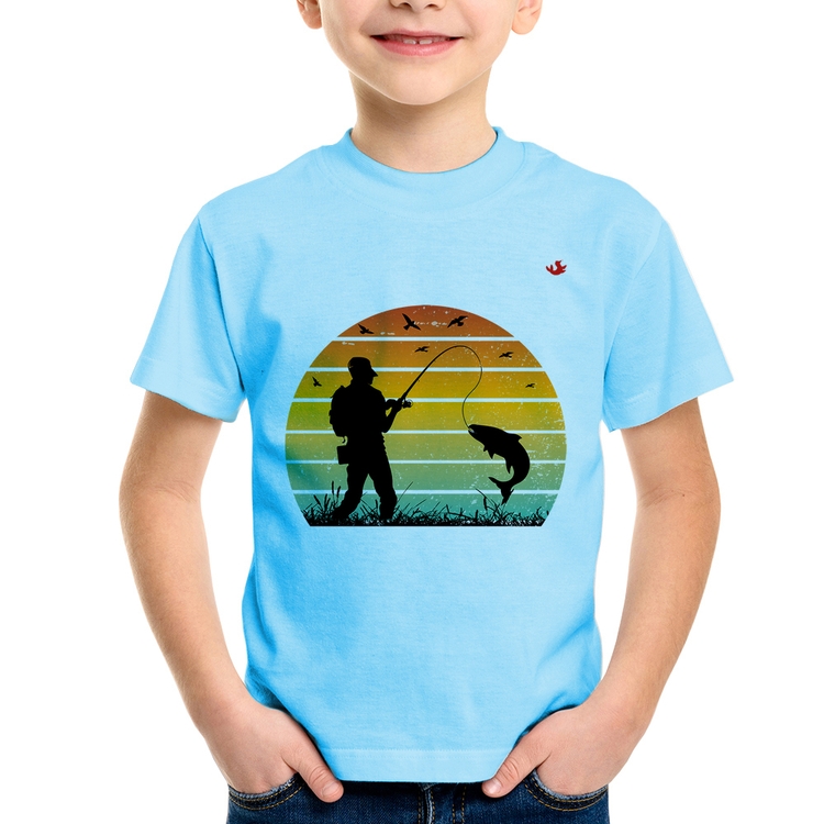 Camiseta Infantil Pescaria Vintage Sunset - Azul Bebê