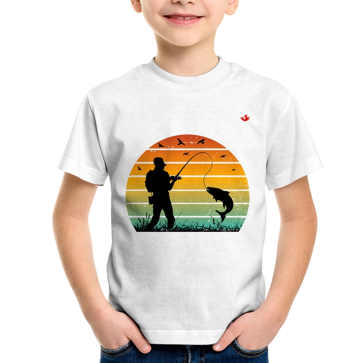 Camiseta Infantil Pescaria Vintage Sunset