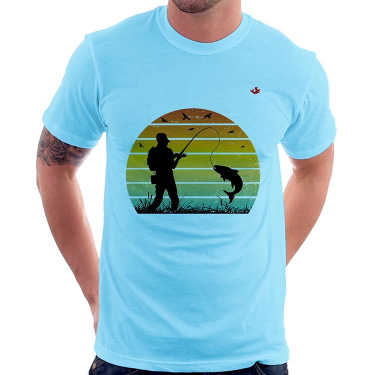 Camiseta Pescaria Vintage Sunset - Azul Bebê
