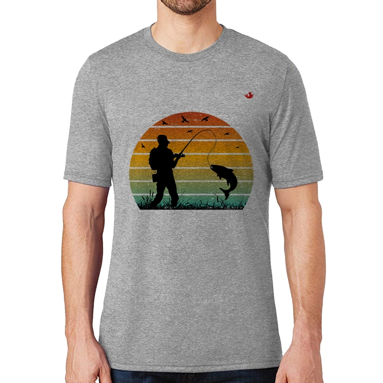 Camiseta Pescaria Vintage Sunset - Cinza