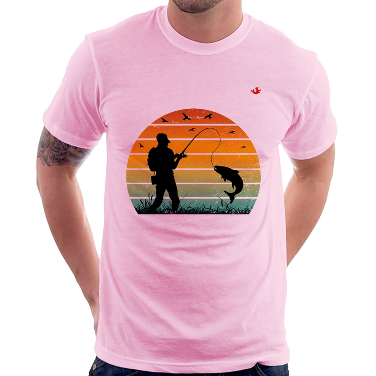 Camiseta Pescaria Vintage Sunset - Rosa Bebê