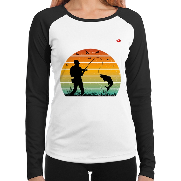 Baby Look Raglan Pescaria Vintage Sunset Manga Longa